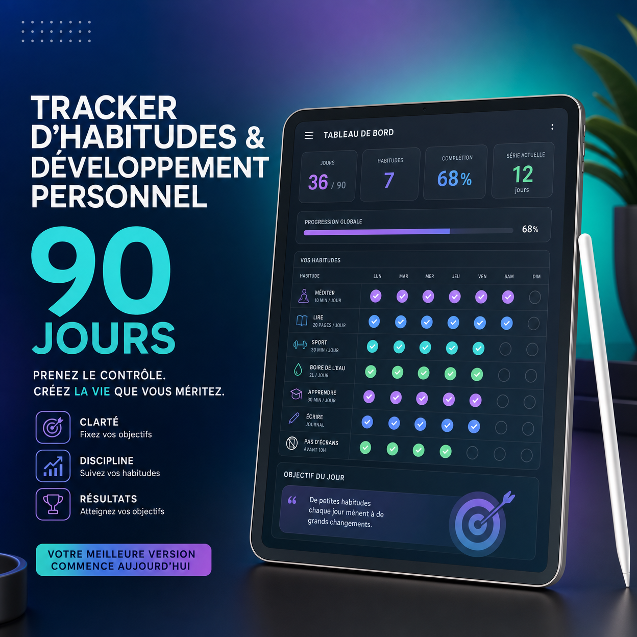 Tracker d'Habitudes & Développement Personnel - 90 Jours