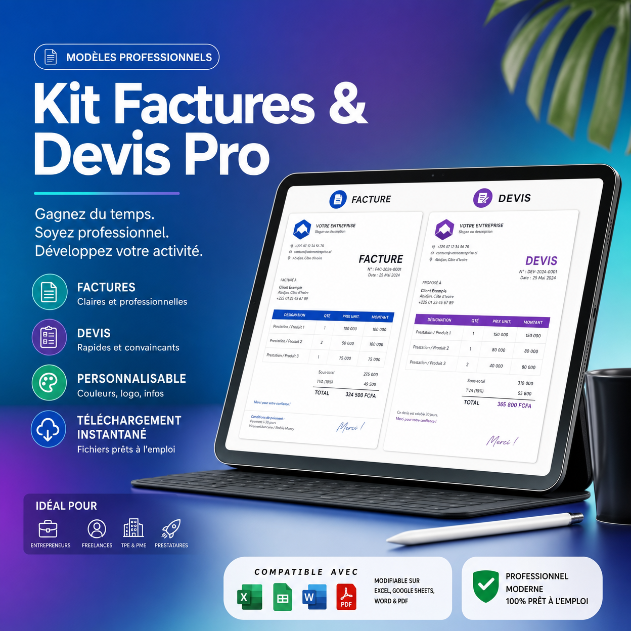 Kit Factures & Devis Pro - Templates pour Freelances