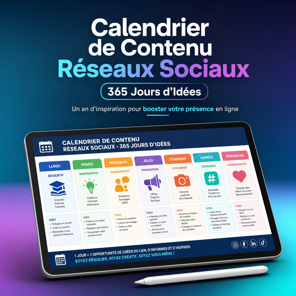 Calendrier de Contenu Réseaux Sociaux - 365 Jours d'Idées