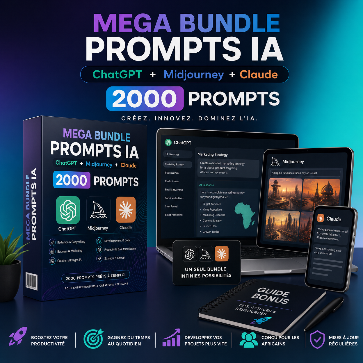 Mega Bundle Prompts IA - ChatGPT + Midjourney + Claude (2000 Prompts)