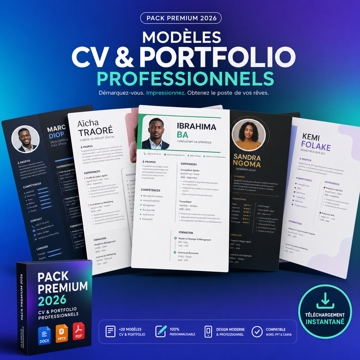 Modèles CV & Portfolio Professionnels - Pack Premium 2026